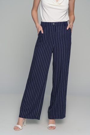 Λινό παντελόνι ριγέ μπλε