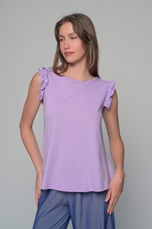 Αμάνικη βαμβακερή μπλούζα με φραμπαλά λιλά